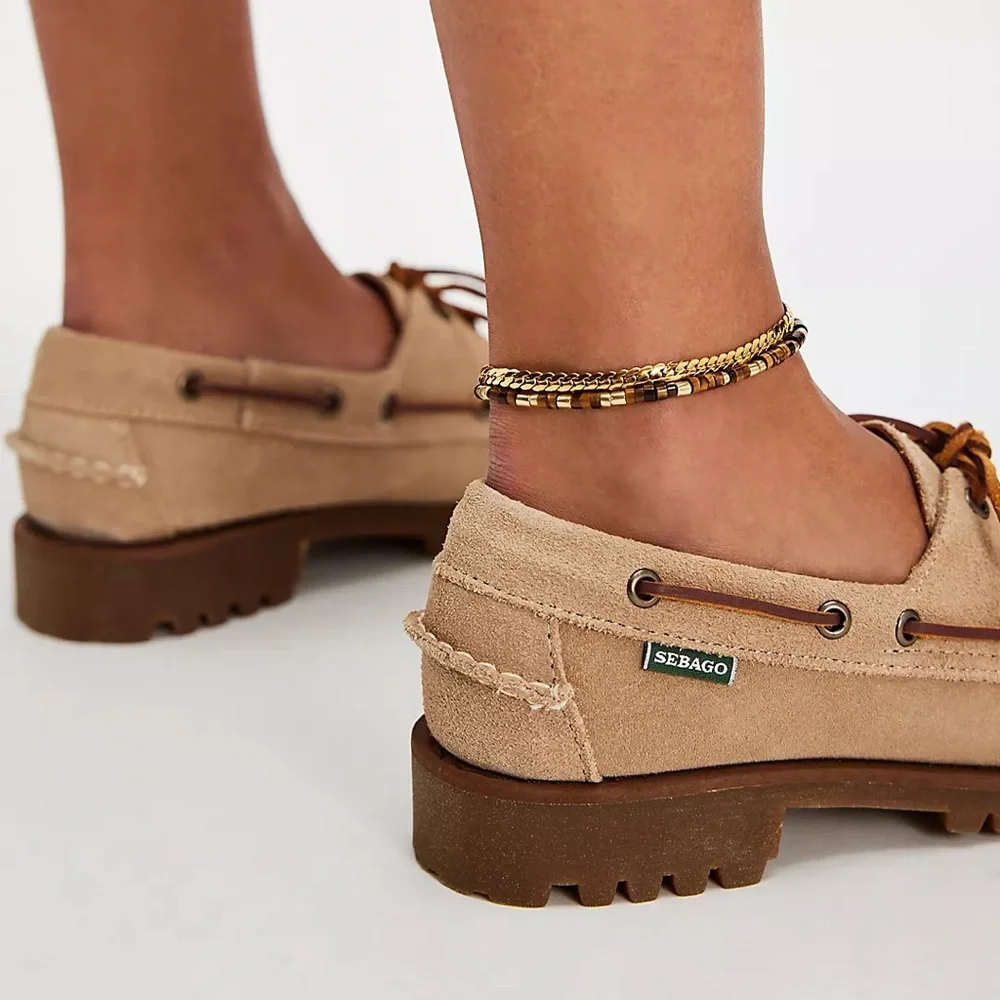 NEW $215 Campsides Sebago Ranger Suede Lug Sole Boat Shoes in Beige Camel